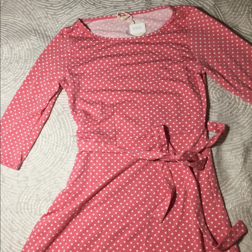 Pink polka dot maternity dress